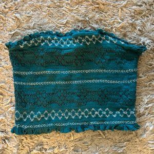 Urban outfitters teal cropped tube top with embroidery - size M
